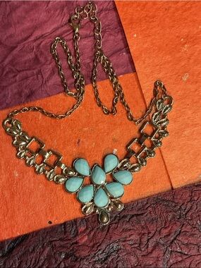 Gold-tone Necklace with Turquoise Teardrop